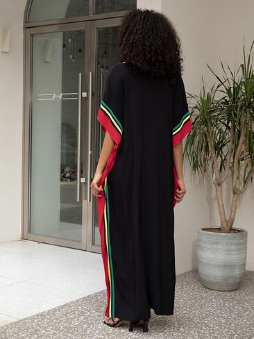 Women Kaftan Dresses Plus Size V-Neck Batwing Sleeves Beach Cover Up Floral Print Moomoos Dress in Saudi Arabia