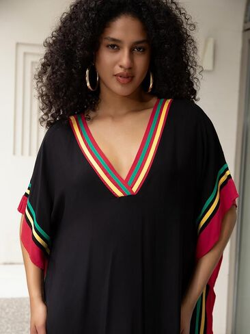 Women Kaftan Dresses Plus Size V-Neck Batwing Sleeves Beach Cover Up Floral Print Moomoos Dress in Saudi Arabia