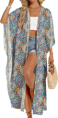 Bsubseach Long Kimonos for Women Boho Floral Print Kimono Cardigans Bathing Suit Coverup Beach Vacation Outfits in Saudi Arabia
