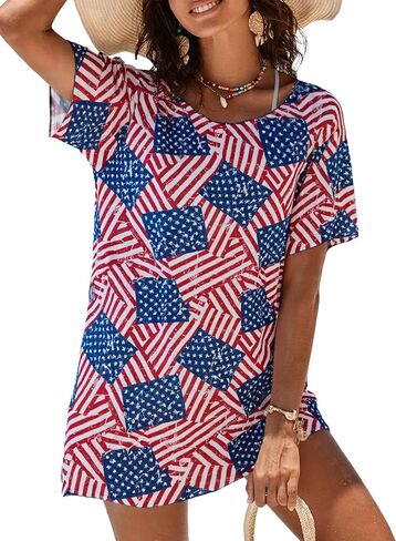 Herseas Bathing Suit Cover Up for Women Summer Dress Swimsuit Coverup Short Sleeve Beach Vacation Swimwear Sundresses in Saudi Arabia
