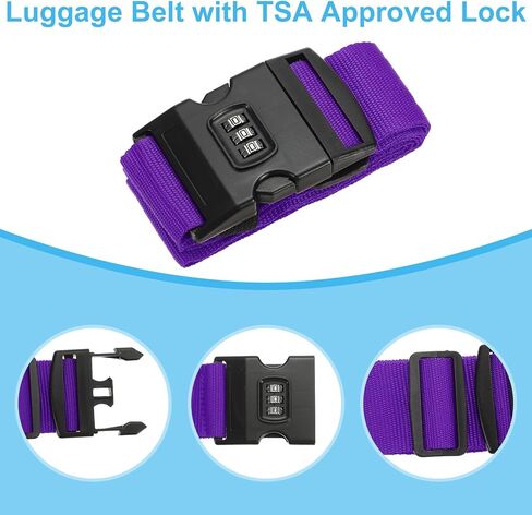 Luggage Straps, Suitcase Straps Adjustable Luggage Belts Strap with Combination Lock TSA Approved for Luggage Suitcases Travel, Purple in Saudi Arabia