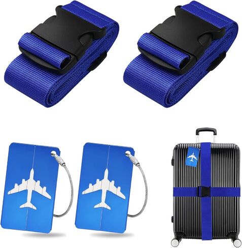 4 Pack Adjustable Luggage Straps TSA Approved with Luggage Tags, Travel Packing Belts for Suitcase Buckle Closure Baggage in Saudi Arabia