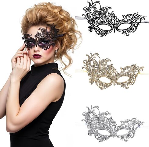 Grevosea Lace Masquerade Masks for Women, Halloween Multicolored Venetian Masks 1920s Vintage Antique Mask for Carnival Mardi Gras Prom and Costume Party in Saudi Arabia