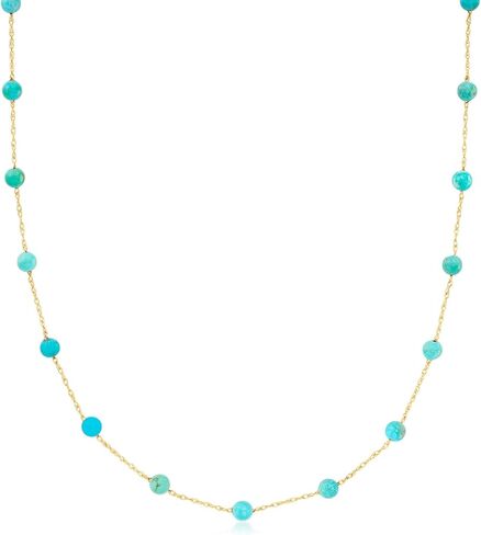 Pure Collection by Ross-Simons 3-3.5mm Turquoise Bead Station Necklace in 14kt Yellow Gold in Saudi Arabia