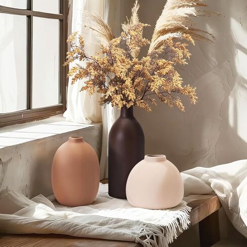 مجموعة مزهريات سيراميك محايدة - 5 مزهريات ذات لون ترابي غير لامع للديكور المنزلي الياباني أو الاسكندنافي أو البسيط، أو الطاولة، أو المدخل، أو الرف، أو رف الموقد in Kuwait