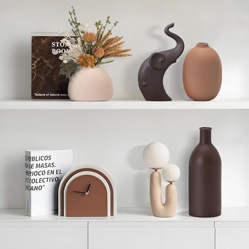 مجموعة مزهريات سيراميك محايدة - 5 مزهريات ذات لون ترابي غير لامع للديكور المنزلي الياباني أو الاسكندنافي أو البسيط، أو الطاولة، أو المدخل، أو الرف، أو رف الموقد in Kuwait