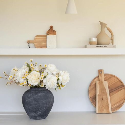 Large Black Round Vase for Flowers & Table Centerpieces - 11 Inch Rustic Textured Earthy Stone Look, Matte Big Decorative Arina Modern Farmhouse Wabi Sabi Decor for Living Room, Dining, Coffee Table in Saudi Arabia