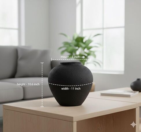 Large Black Round Vase for Flowers & Table Centerpieces - 11 Inch Rustic Textured Earthy Stone Look, Matte Big Decorative Arina Modern Farmhouse Wabi Sabi Decor for Living Room, Dining, Coffee Table in Saudi Arabia