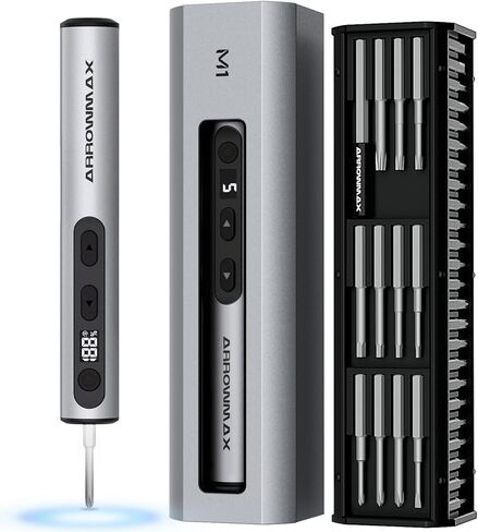 AM ARROWMAX 7.4V Mini Electric Screwdriver & Drilling Adapter, 60 Magnetic Bit &10 Small Drill Bits with Aluminium Box, 5 Torque Settings, Repair Tools For Phone Camera Laptop Watch (M1D) in Kuwait