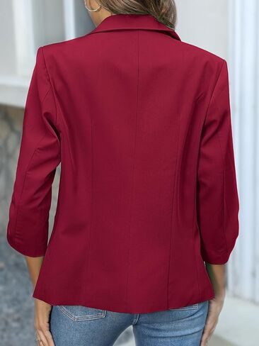 Women's Ruched 3/4 Sleeve Blazers, Lightweight Slim Fit Jackets with Padded Shoulder for Business Casual in Saudi Arabia