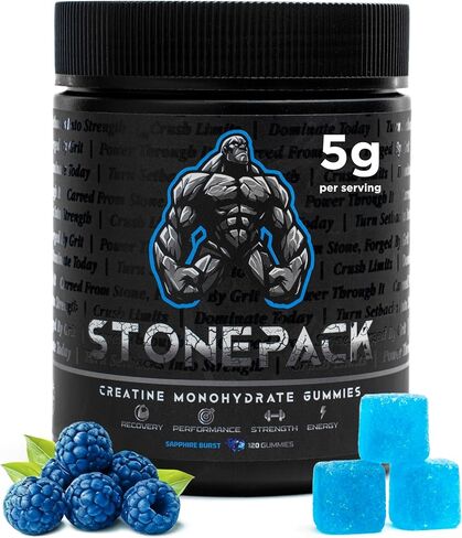 STONEPACK Creatine Gummies – The Only Lab-Verified 5g Creatine Monohydrate | Plus B12 for Energy, Accurate Dosing, Sugar-Free, Vegan, Gluten-Free | 120 Count Blue Raspberry Flavor in Saudi Arabia