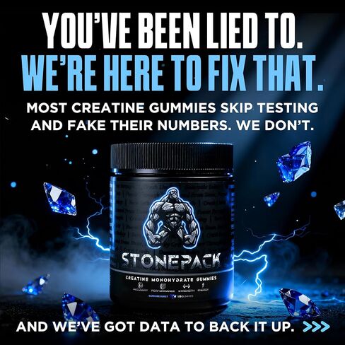 STONEPACK Creatine Gummies – The Only Lab-Verified 5g Creatine Monohydrate | Plus B12 for Energy, Accurate Dosing, Sugar-Free, Vegan, Gluten-Free | 120 Count Blue Raspberry Flavor in Saudi Arabia