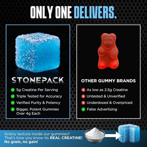 STONEPACK Creatine Gummies – The Only Lab-Verified 5g Creatine Monohydrate | Plus B12 for Energy, Accurate Dosing, Sugar-Free, Vegan, Gluten-Free | 120 Count Blue Raspberry Flavor in Saudi Arabia