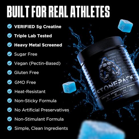 STONEPACK Creatine Gummies – The Only Lab-Verified 5g Creatine Monohydrate | Plus B12 for Energy, Accurate Dosing, Sugar-Free, Vegan, Gluten-Free | 120 Count Blue Raspberry Flavor in Saudi Arabia