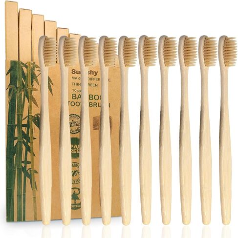 10 Color Kids Bamboo Toothbrushes | BPA Free Soft Bristles Wooden Toothbrushes | Eco-Friendly Biodegradable & Compostable Charcoal Toothbrushes - Economy Family Pack in Saudi Arabia