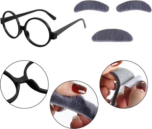 5Pcs Old Man Grandpa Costume Kit - Gray Mustache and Eyebrows, Glasses, Flat Hat, Inflatable Cane Set in Saudi Arabia