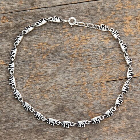 NOVICA Artisan Handmade .925 Sterling Silver Anklet Link Elephant Indian Jewelry Animal Themed 'Elephant Parade' in Saudi Arabia