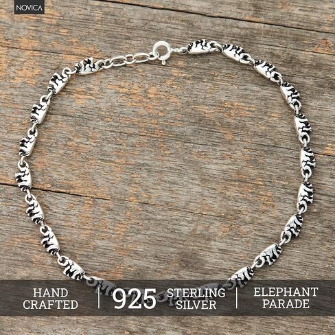 NOVICA Artisan Handmade .925 Sterling Silver Anklet Link Elephant Indian Jewelry Animal Themed 'Elephant Parade' in Saudi Arabia