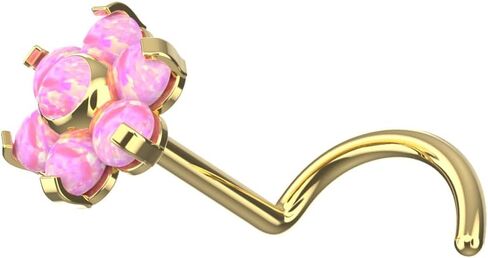 AB, Pink, Blue Opal Stone Flower Push Fit Top 20 Gauge G23 Grade Titanium Corkscrew Twist Nose Screw - Tiny Nose Stud - Nose Piercing Body Jewelry in Saudi Arabia