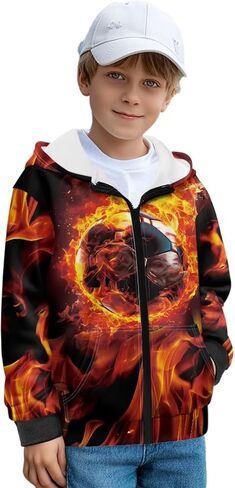 Cool Zip Up Hoodies for Boys Fleece Hooded Sweatshirt with Pockets Fall Winter Clothes Size 5-14 Years in Saudi Arabia