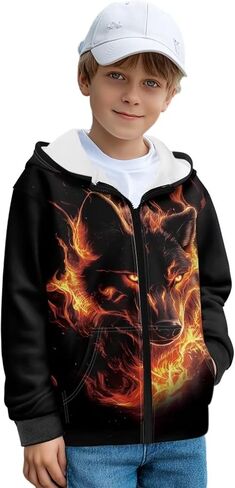 Cool Zip Up Hoodies for Boys Fleece Hooded Sweatshirt with Pockets Fall Winter Clothes Size 5-14 Years in Saudi Arabia