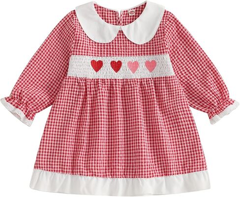 Valentines Outfit for Girls Puff Long Sleeve Princess Dress Doll Collar Heart Embroidery Spring A-line Midi Dress in Saudi Arabia