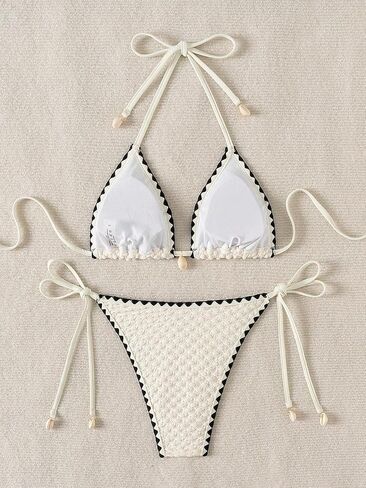 Fanuerg Women's Triangle Bikini Sets Sexy Halter String Two Piece Swimsuit Color Block Swimwear Bathing Suit in Saudi Arabia
