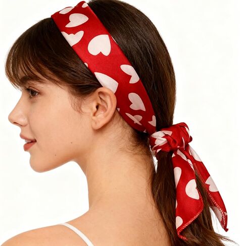 IZUS Women Small-Scarves Satin-Silk-Feeling Scarves-Tie 19in-Square Love-Heart-Pattern Headscarf/Handbags/Neck/Wrist in Saudi Arabia