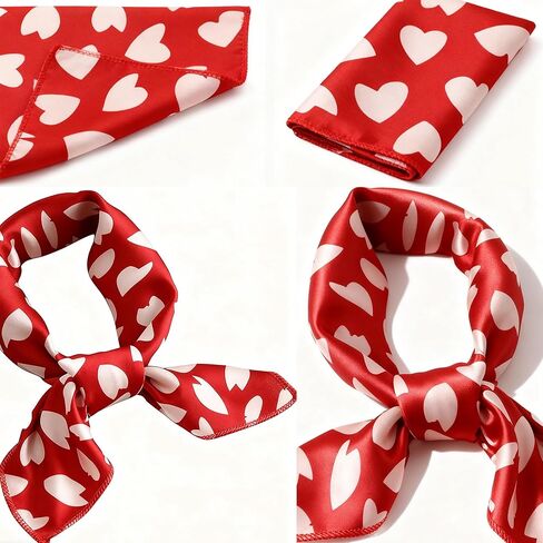 IZUS Women Small-Scarves Satin-Silk-Feeling Scarves-Tie 19in-Square Love-Heart-Pattern Headscarf/Handbags/Neck/Wrist in Saudi Arabia