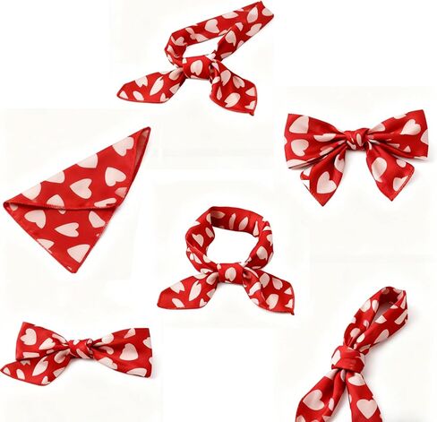 IZUS Women Small-Scarves Satin-Silk-Feeling Scarves-Tie 19in-Square Love-Heart-Pattern Headscarf/Handbags/Neck/Wrist in Saudi Arabia