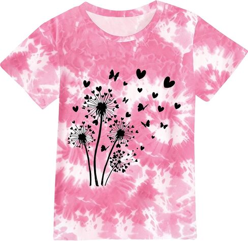 الفتيات عيد الحب قمصان قصيرة الأكمام الحب القلب التعادل صبغ الاطفال عارضة التي شيرت فراشة Crewneck المحملة الأعلى سن 3-14 in Kuwait