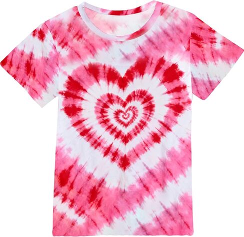 الفتيات عيد الحب قمصان قصيرة الأكمام الحب القلب التعادل صبغ الاطفال عارضة التي شيرت فراشة Crewneck المحملة الأعلى سن 3-14 in Kuwait