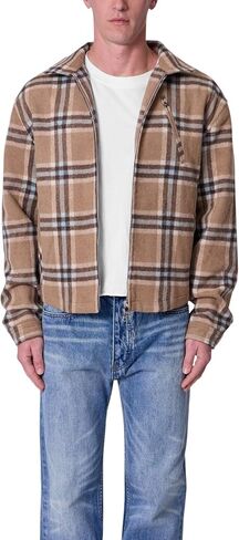 mnml Men's Plaid Flannel Front Zip Jacket in Saudi Arabia