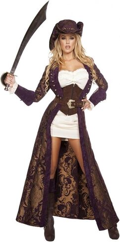 Sexy Pirate Costume Women, ROMA 6 Pc Decadent Pirate Diva Halloween Costumes for Women Adult, Brocade Jacket with Mini Dress in Saudi Arabia