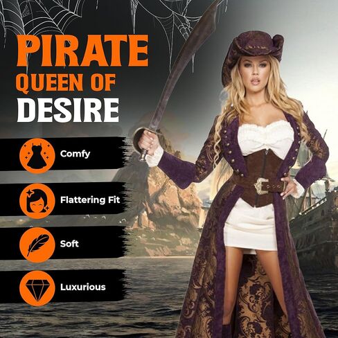 Sexy Pirate Costume Women, ROMA 6 Pc Decadent Pirate Diva Halloween Costumes for Women Adult, Brocade Jacket with Mini Dress in Saudi Arabia