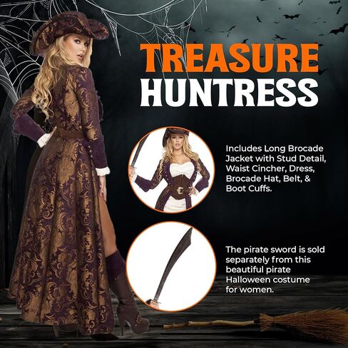 Sexy Pirate Costume Women, ROMA 6 Pc Decadent Pirate Diva Halloween Costumes for Women Adult, Brocade Jacket with Mini Dress in Saudi Arabia