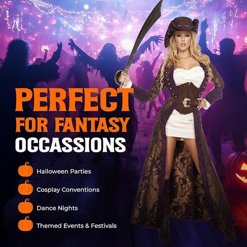 Sexy Pirate Costume Women, ROMA 6 Pc Decadent Pirate Diva Halloween Costumes for Women Adult, Brocade Jacket with Mini Dress in Saudi Arabia
