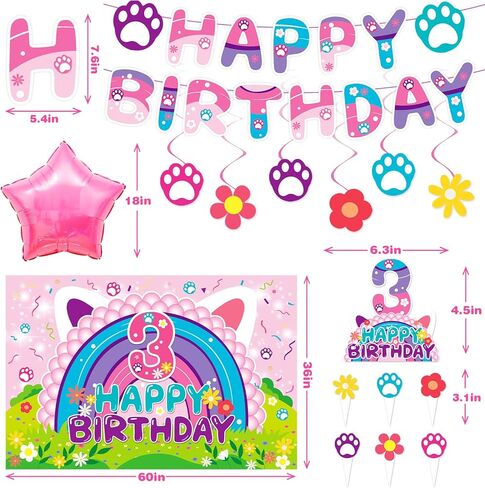Dollhouse 3rd Birthday Party Decorations for kids Party Supplies Set Include Banner, Backdrop, Hanging Swirls, Cake Cupcake Toppers for Dollhouse Themes in Saudi Arabia