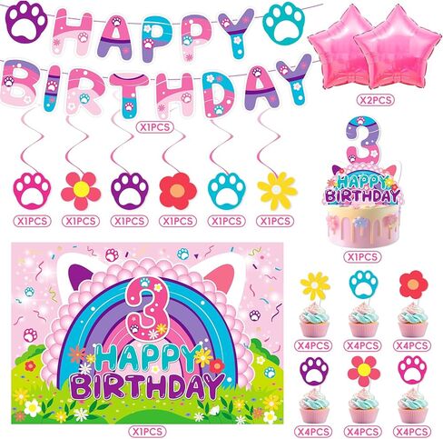 Dollhouse 3rd Birthday Party Decorations for kids Party Supplies Set Include Banner, Backdrop, Hanging Swirls, Cake Cupcake Toppers for Dollhouse Themes in Saudi Arabia