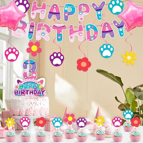 Dollhouse 3rd Birthday Party Decorations for kids Party Supplies Set Include Banner, Backdrop, Hanging Swirls, Cake Cupcake Toppers for Dollhouse Themes in Saudi Arabia