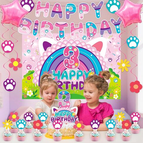 Dollhouse 3rd Birthday Party Decorations for kids Party Supplies Set Include Banner, Backdrop, Hanging Swirls, Cake Cupcake Toppers for Dollhouse Themes in Saudi Arabia