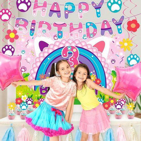 Dollhouse 3rd Birthday Party Decorations for kids Party Supplies Set Include Banner, Backdrop, Hanging Swirls, Cake Cupcake Toppers for Dollhouse Themes in Saudi Arabia
