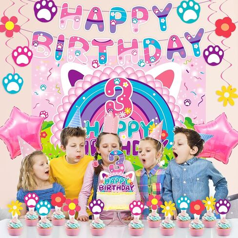 Dollhouse 3rd Birthday Party Decorations for kids Party Supplies Set Include Banner, Backdrop, Hanging Swirls, Cake Cupcake Toppers for Dollhouse Themes in Saudi Arabia