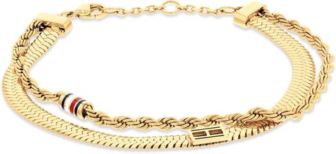 Tommy Hilfiger Women's Jewelry - Double Chain Bracelet – Skeleton Flag Detail, Lobster Clasp – Adjustable – Timeless Feminine Style - Gift for Her in Kuwait