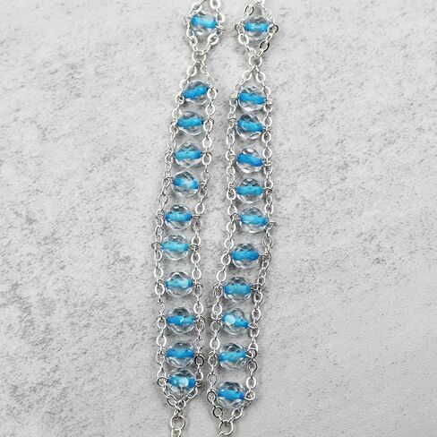 Handmade Our Lady of Fatima Double Chain Rosary - Clear & Blue Glass Beads, Double-Sided Medallion, Includes Case, Made in Portugal in Saudi Arabia