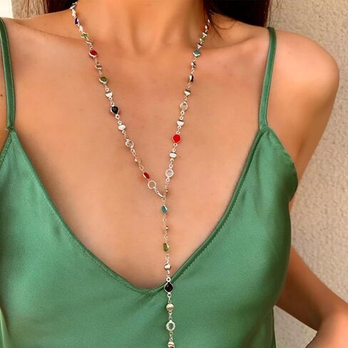 Y-Shaped Bar Chain Necklace for Women - Dainty Layered Long Necklaces, Elegant Jewelry for Prom, Wedding & Special Occasions in Saudi Arabia