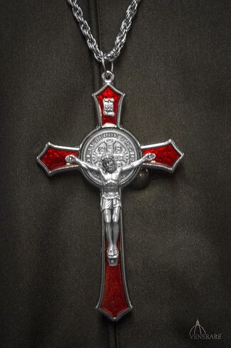 Venerare Large Saint Benedict Pectoral Cross with Colored Enamel (Red) in Saudi Arabia