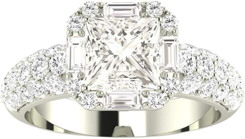 خاتم خطوبة من الذهب الأبيض عيار 14 قيراط 2.25 قيراط من LAB GROWN DIAMOND مصمم على شكل هالة مشهورة من الرغيف الفرنسي والتمهيد، خاتم خطوبة من الألماس على شكل أميرة مستديرة (لون G-H VS2-SI1 وضوح 1.5 قيراط مركز) in Kuwait