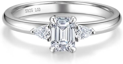 AGVANA 0.5-1.0 Carat Emerald-Cut Lab Grown Diamond Ring in Sterling Silver (0.6-1.1 Ct. Tw.) Engagement Anniversary Wedding Ring for Women (D-E Color, VS Clarity), Ring Size 5-9 in Saudi Arabia