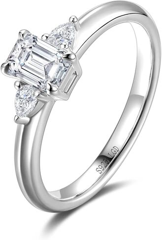 AGVANA 0.5-1.0 Carat Emerald-Cut Lab Grown Diamond Ring in Sterling Silver (0.6-1.1 Ct. Tw.) Engagement Anniversary Wedding Ring for Women (D-E Color, VS Clarity), Ring Size 5-9 in Saudi Arabia